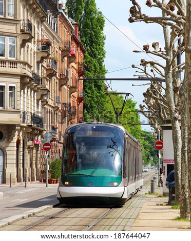STRASBOURG, FRANCE - May 06, 2013: Tram in the center of Strasbourg, where modern tram system has been operated since 1994