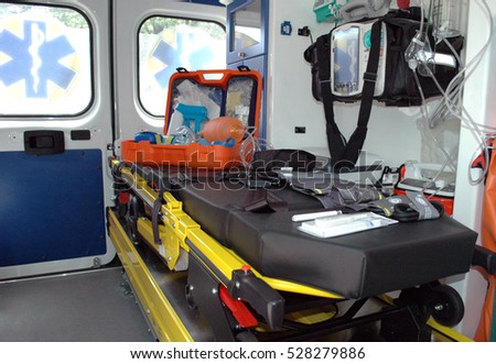 Ambulance gurney inside the car