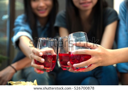 Many women are drinking at a party.new year,Christmas,birthday party.