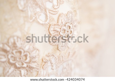 Background, texture, embroidered lace. Delicate detail of a wedding dress. Fine lace.