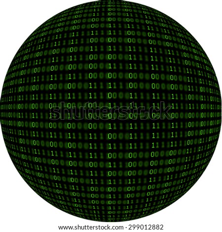 Green Binary Sphere. Green binary code on a black sphere.