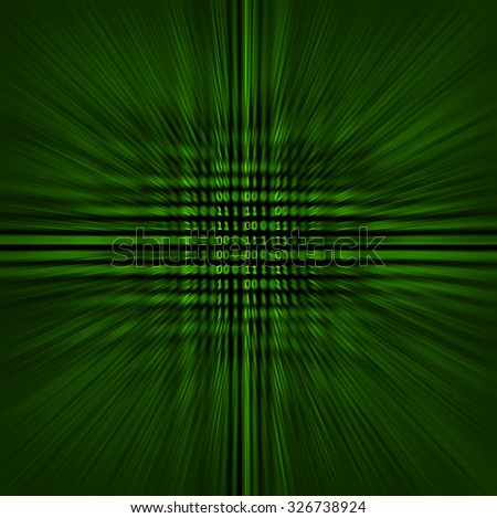 Green binary code on a black background blurred to represent speed or quickly changing technologies.