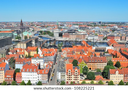 Copenhagen, Denmark.  Bird\'s eye view of the city