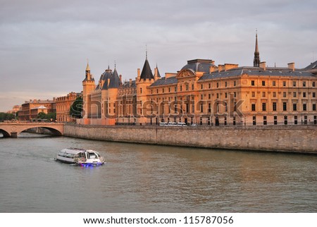 Paris. Beautiful purple twilight over the river Seine