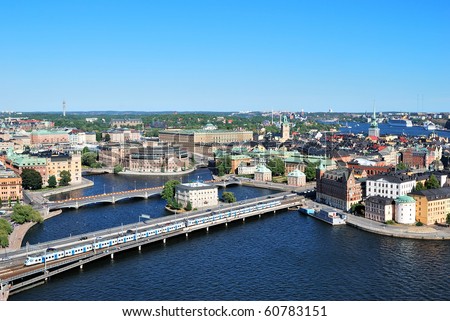 View of the historical center of Stockholm witn main places of interest
