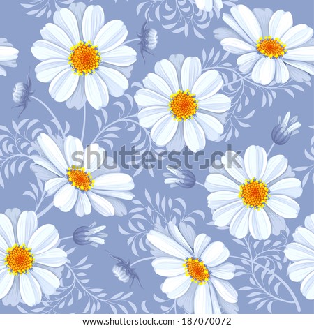 Retro flower seamless pattern - daisy. Vector. Easy to edit.