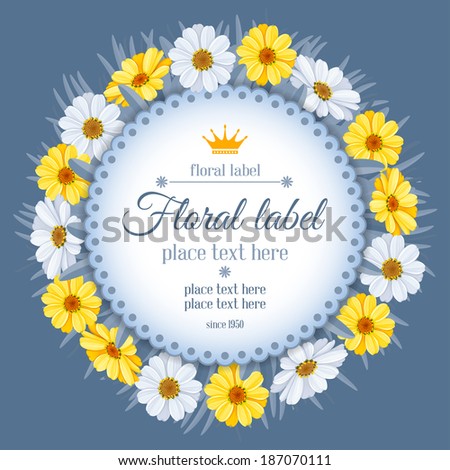 Beautiful wreath of spring flowers, yellow and white daisies