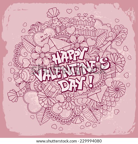 Fun, bright and original Valentines day greeting, made in the doodle style. Vector.