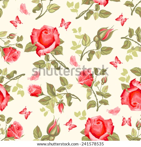 Luxurious retro floral seamless pattern - roses. Vector illustration.
