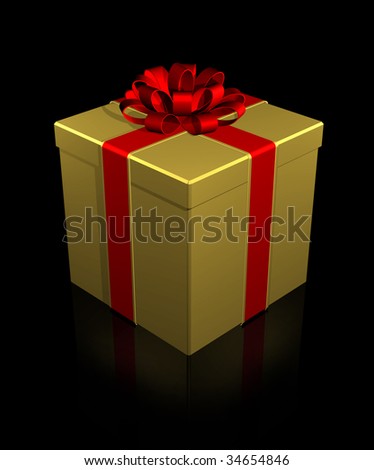 gift of a gold box with a bow. 3D render.