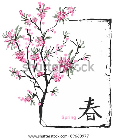 Sakura Flower Picture on Japanese Painting Of Flowers  Background With Sakura Blossom   Stock