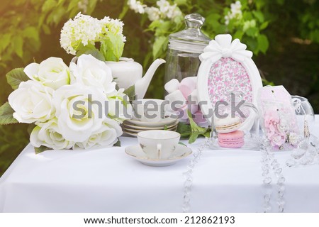 Close-up of Table decoration for wedding or love story