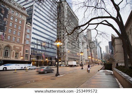 CHICAGO- JAN 29: Downtown of Chicago city January 29th, 2015. Downtown of American city