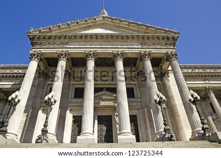 Facade with columns of Congress. The National Congress in Buenos Aires, Argentina