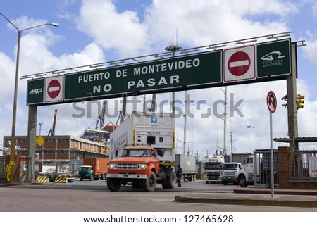 URUGUAY - SEPTEMBER 25: A loaded truck leaves Port on September 25, 2012 in Montevideo, Uruguay. It is one of the largest ports of South America and an important transit area for loads of Mercosur
