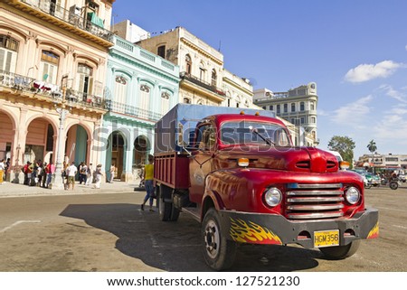 HAVANA-SEP 7: Old Ford parked front of the Capitol on Sep 7, 2011 in Havana. Before a new law issued on October 2011, cubans could only trade vintage cars that were on the road before 1959.