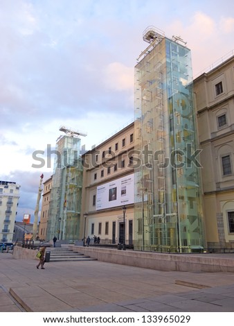 MADRID, SPAIN - MARCH 13: Sunset in Reina Sofia Museum on March 13, 2013 in Madrid. The Reina Sofia Museum is dedicated to the exhibition of modern and contemporary art.
