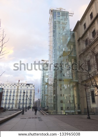 MADRID, SPAIN - MARCH 13: Sunset in Reina Sofia Museum on March 13, 2013 in Madrid. The Reina Sofia Museum is dedicated to the exhibition of modern and contemporary art.