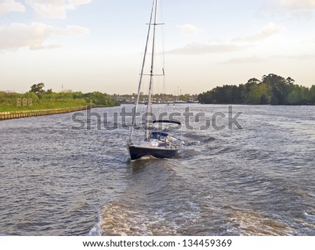 Navigating the River Plate or Silver river (Rio de la plata), between Argentina and Uruguay.