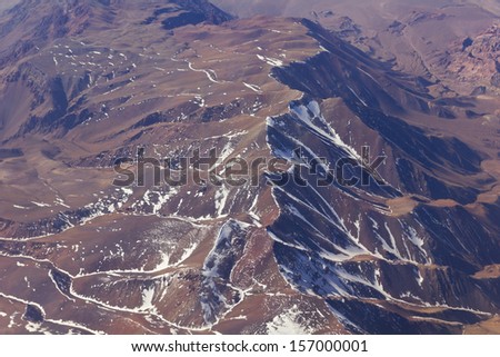 Range of the Andes between Argentina and Chile. Aerial Photography.