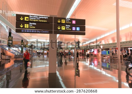 BARCELONA - MAY 5: Interior of Prat Airport on May 5, 2015 in Barcelona, Spain. Since 2013, El Prat-Barcelona is the busiest airport in Spain