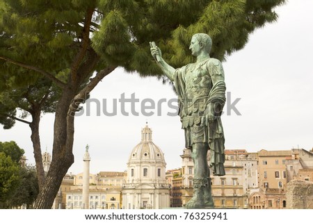 Bronze sculpture of Roman Emperor Caesar Augustus in the Forum in Rome