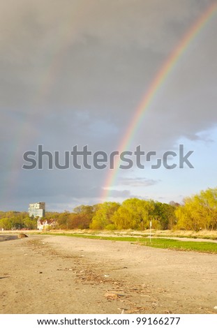 Rainbow before the storm on the Baltic sea beach, Tallinn, Estonia