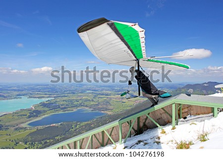 TEGELBERG, GERMANY - MAY 16: Competitor of the King Ludwig Championship hang gliding competitions takes part on May 16, 2012 in Tegelberg, Germany