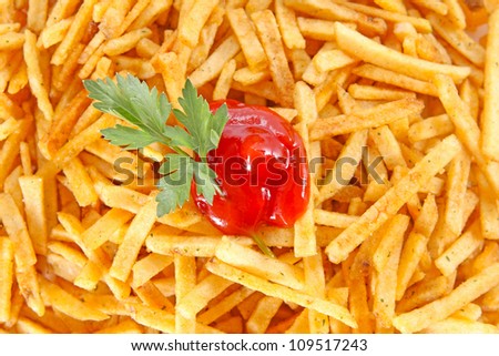 close up of french fries and ketchup