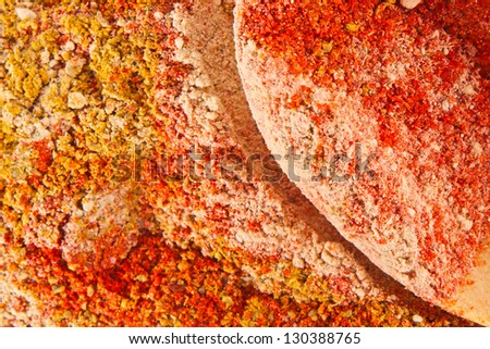 Various colourful spices of india close up  background