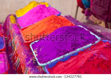 Different colors for sale in India on the occasion of Holi festival