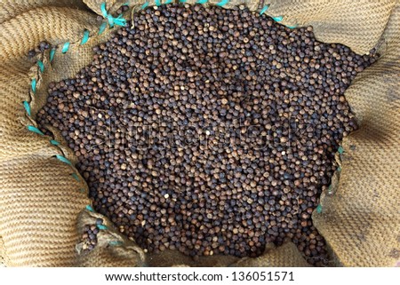 Black pepper in the big bag in indian market