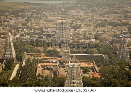 City view of city and Big temple in Tiruvanumalai, Tamilnadu, India