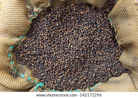 Black pepper in the big bag in indian market