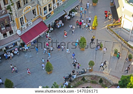 ISTANBUL, TURKEY - JULY 15: Istanbul streets from top at sunny day on July 15, 2013 in Istanbul. With a population of 13.5 million, Istanbul forms one of the largest urban agglomerations in Europe.