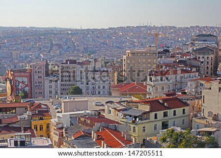 ISTANBUL, TURKEY - JULY 15: Istanbul streets from top at sunny day on July 15, 2013 in Istanbul. With a population of 13.5 million, Istanbul forms one of the largest urban agglomerations in Europe.