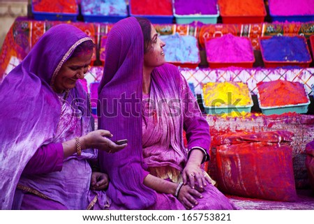 Jaipur, India - March 17: People Covered In Paint On Holi Festival, March 17, 2013, Jaipur, India. Holi, The Festival Of Colors, Marks The Arrival Of Spring, One Of The Biggest Festivals In India