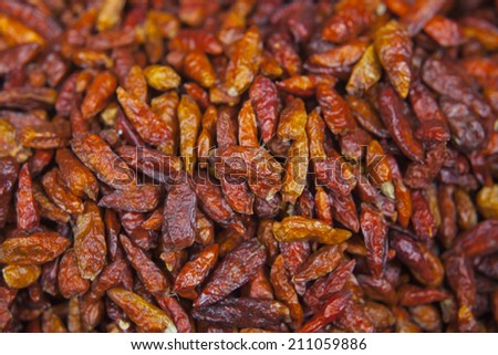 The combined, dried chillies are many red pigments