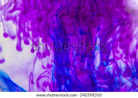 Blue and violet liquid in water making abstract forms