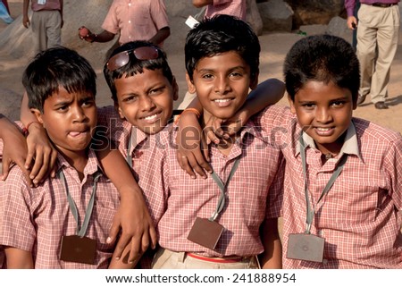 MAMALLAPURAM, INDIA - JAN 20: Unidentified hindu school children dressed in uniform go home after classes on January 20, 2013 in Madurai, Tamil Nadu, Southern India