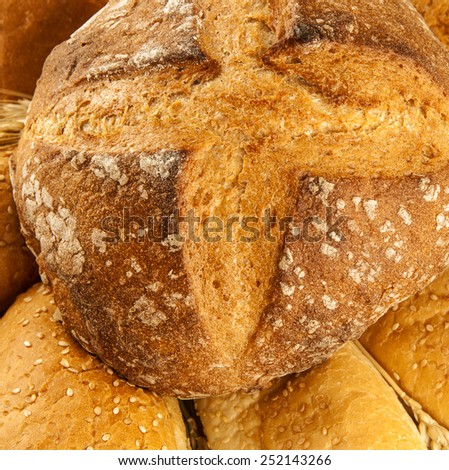Different bread and bread slices. Food background