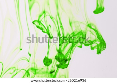 Green liquid ink  in water making abstract forms