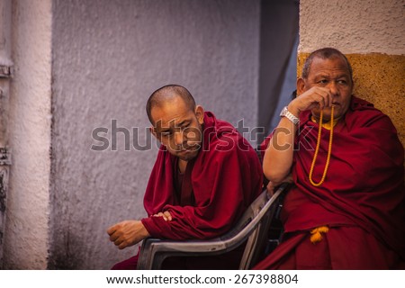 NEW DELHI, INDIA - 25 February : Tibetian monks living in Majnu-ka-tilla Tibet colony in Delhi during a protest by free Tibet February 25, 2014 in New Delhi, India.