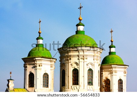 Amazing green cupola of church in Kiev taken in spring, Ukraine
