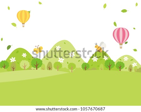 Landscape in the suburbs of the fresh green season vector background.