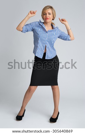 business woman isolated on gray background in full body