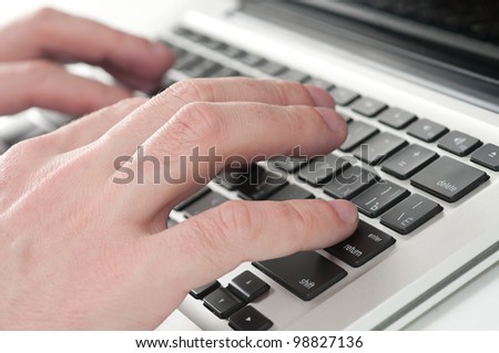 computer and hand