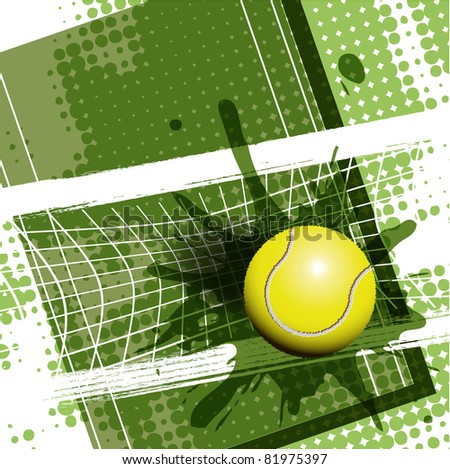 illustration, tennis ball on abstract green background