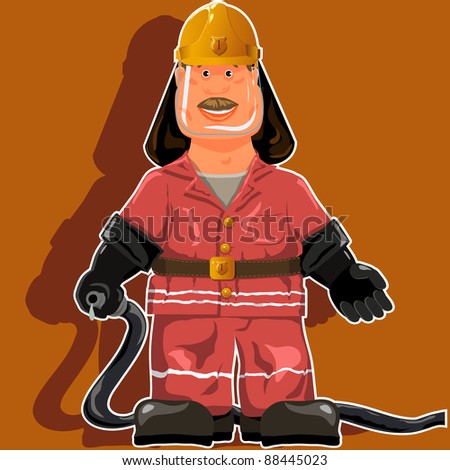 illustration, a firefighter with a water hose