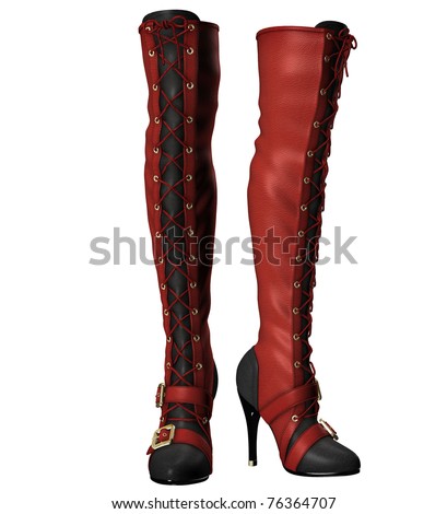 kinky sexy thigh-high buckle lace-up black and red leather boots